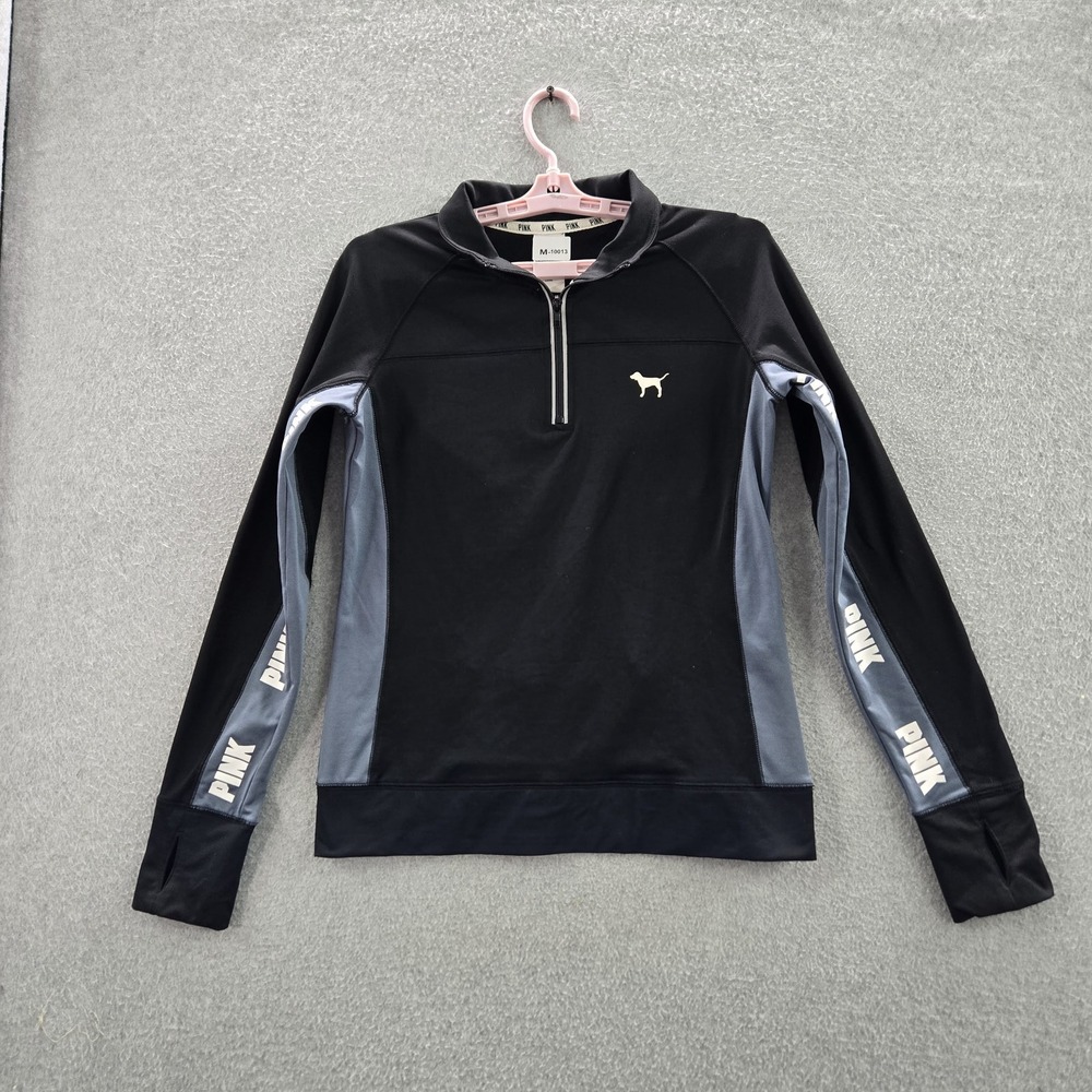 Victoria's Secret PINK Women Sweatshirt M Black Dog Ultimate Varsity Campus